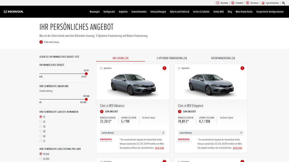 Link zum Ratenrechner auf honda.de. Öffnet in einem neuen Tab.